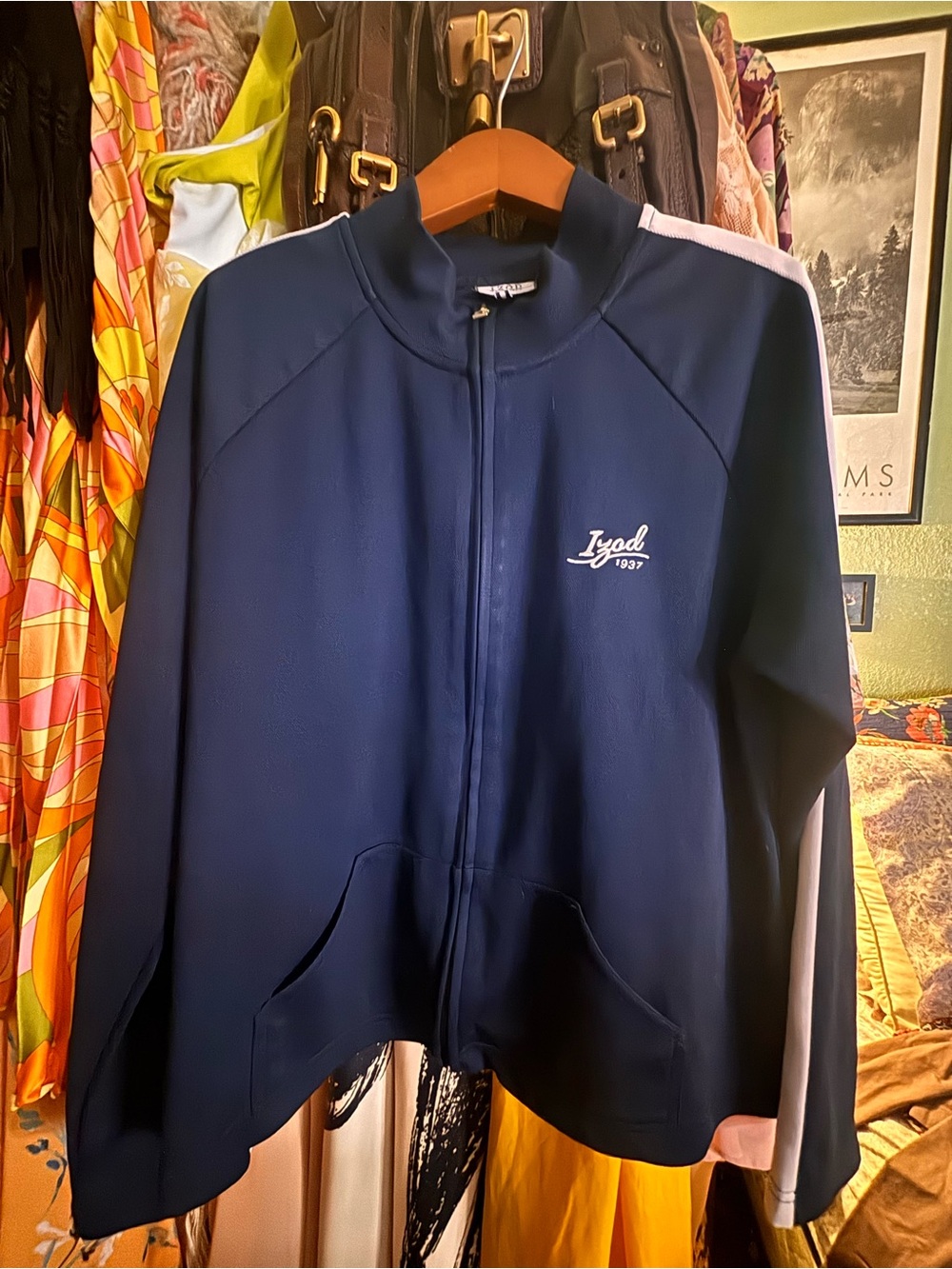 Izod Navy Blue Track Jacket with White Stripe